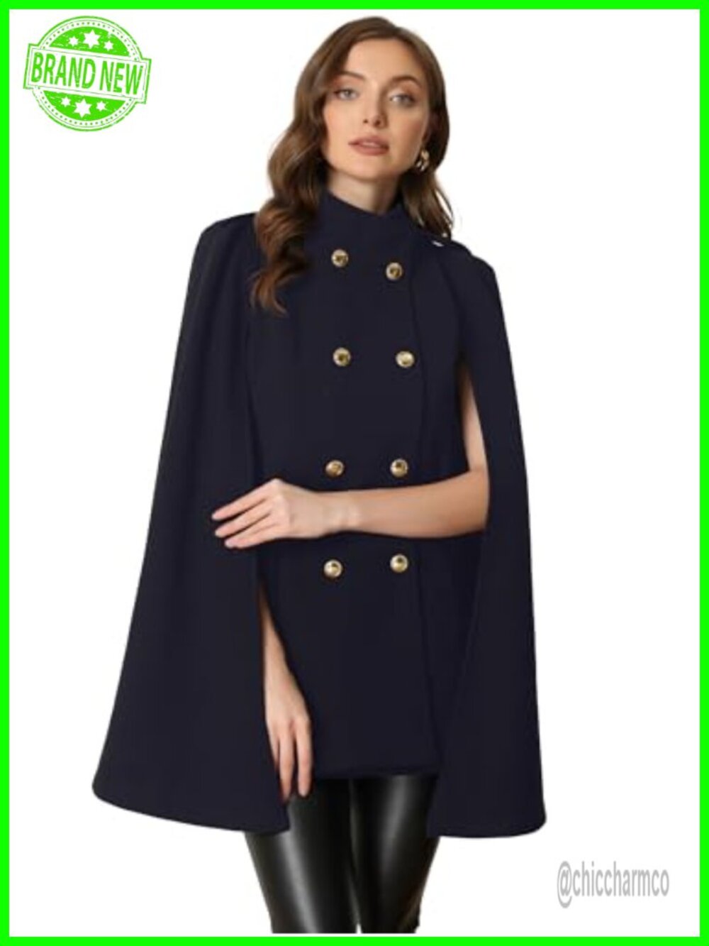 Women's Winter Cape Coat Double Breasted Slit Sleeve Wool Blend Pea Coat